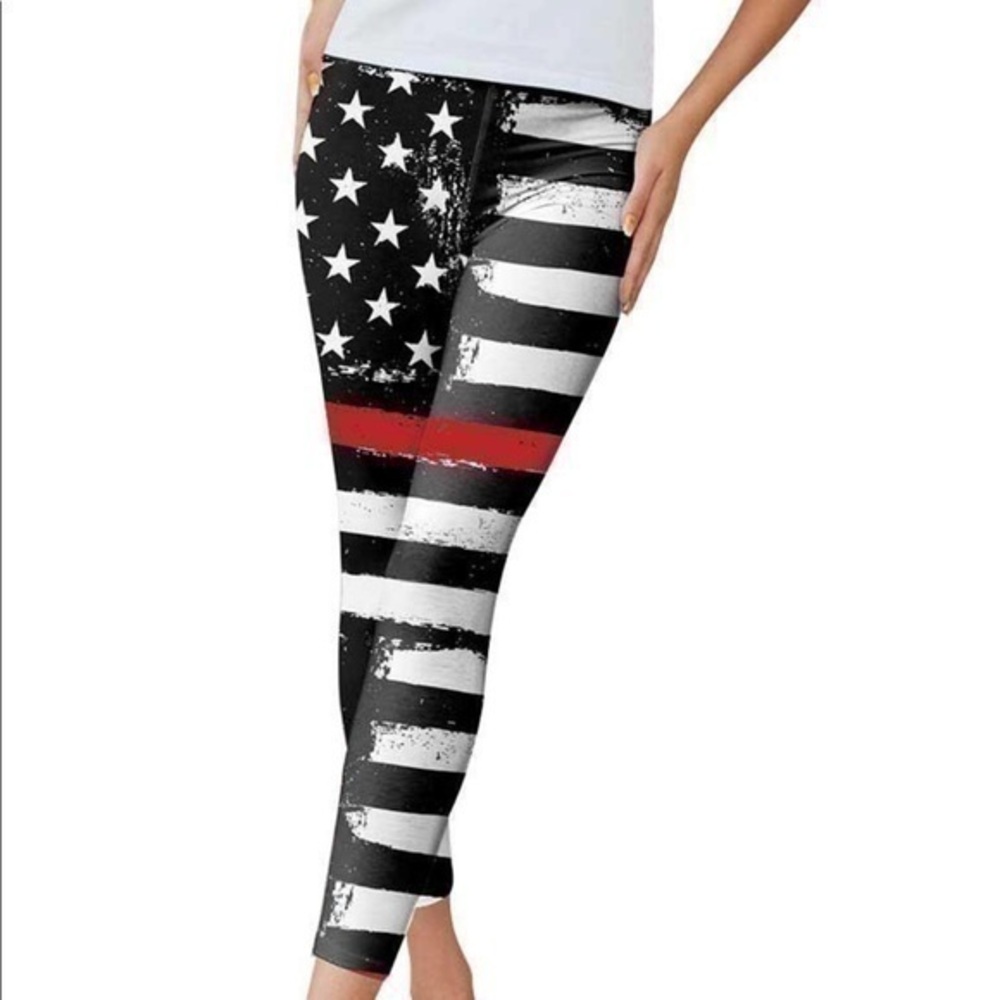 Patriotic Red line star leggings firefighter NEW - Picture 1 of 3